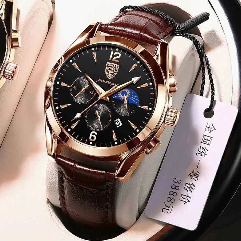 POEDAGAR 2021 New Fashion Men's Watch Leather Top Brand Luxury Waterproof Sports Mens Wristwatch Quartz Relogio Masculino Casual