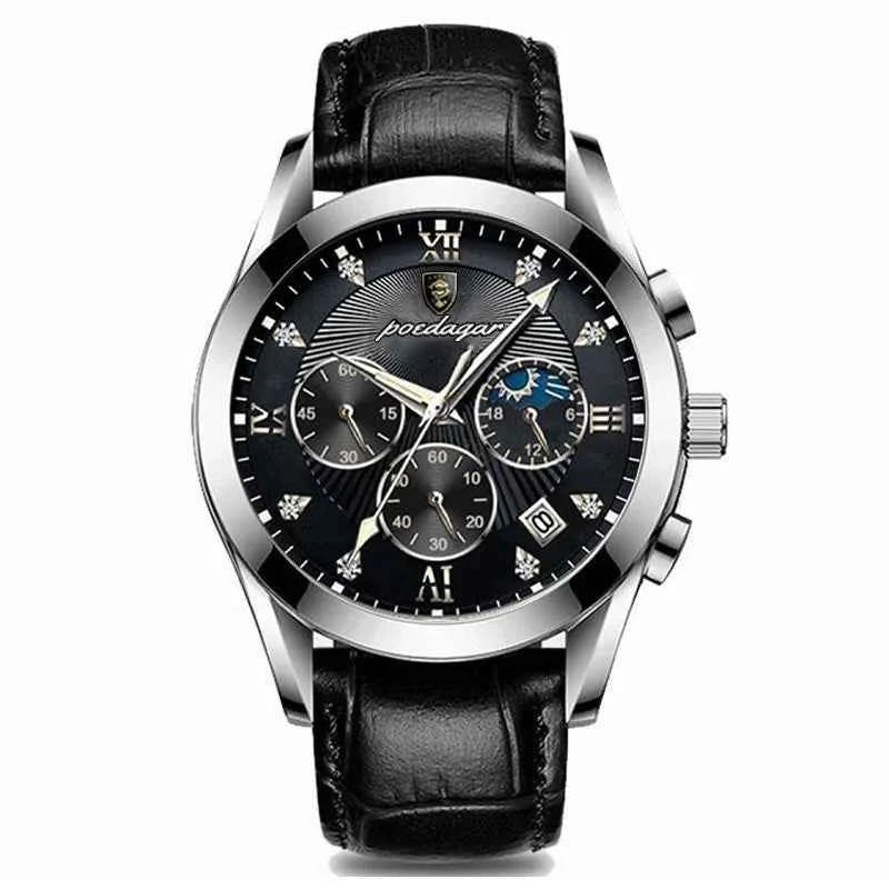 POEDAGAR 2021 New Fashion Men's Watch Leather Top Brand Luxury Waterproof Sports Mens Wristwatch Quartz Relogio Masculino Casual