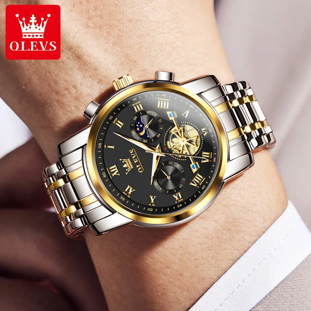 OLEVS Top Brand Men's Watches Classic Roman Scale Dial Luxury Wrist Watch for Men Original Quartz Waterproof Luminous Male Reloj