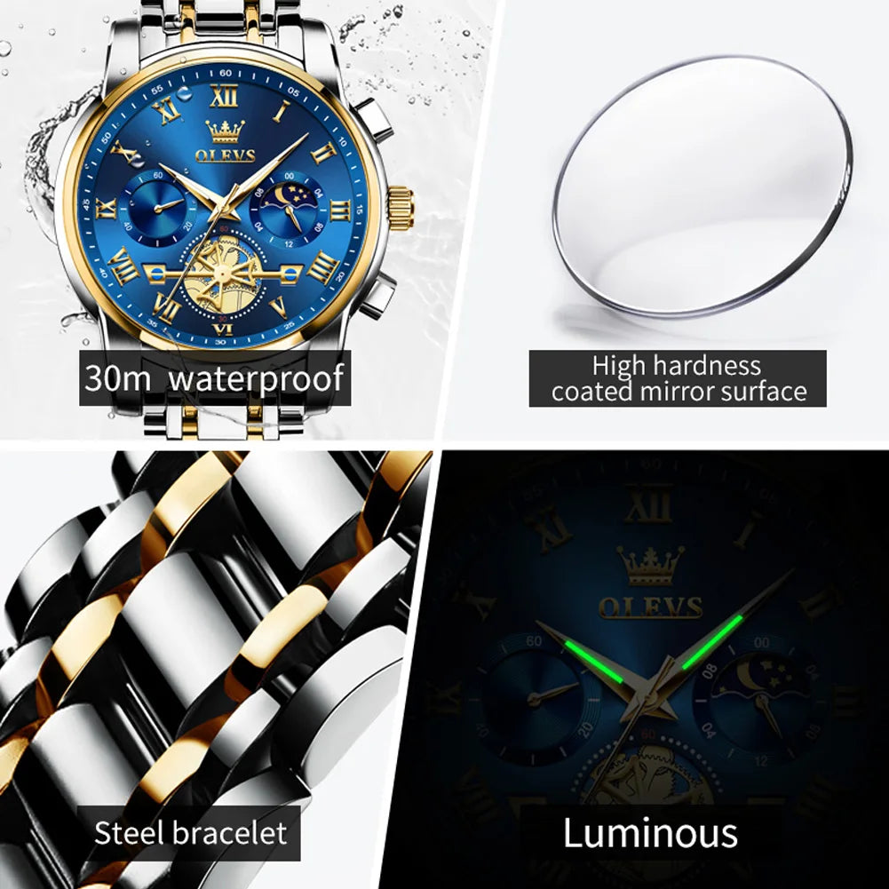 OLEVS Top Brand Men's Watches Classic Roman Scale Dial Luxury Wrist Watch for Men Original Quartz Waterproof Luminous Male Reloj