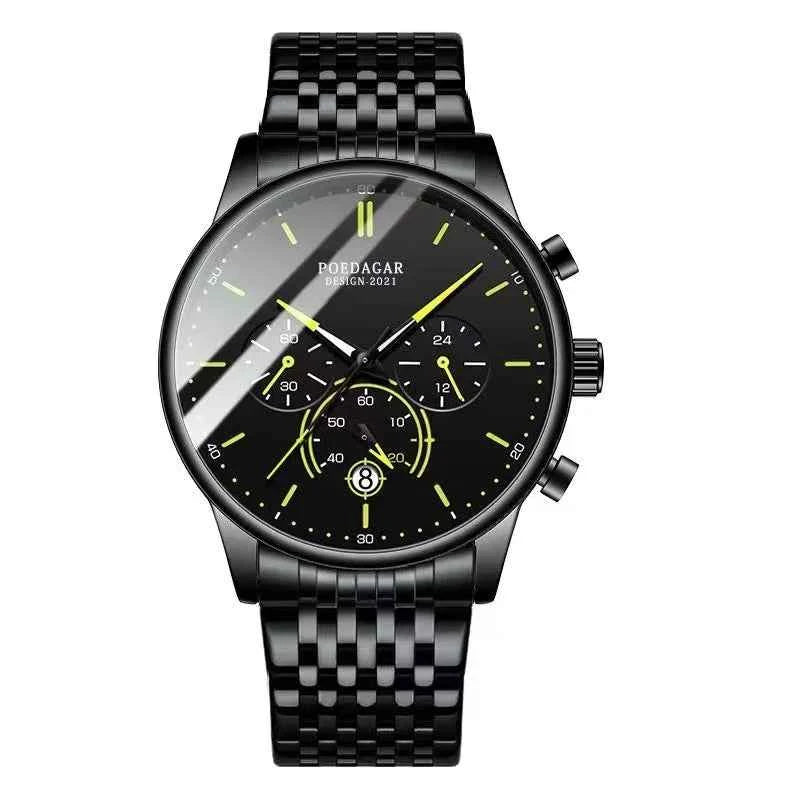 Poedagar Ultra Thin Mesh Belt Mens Watches Sports Chronograph Waterproof Luminous Watch for Men Top Luxury Quartz Wristwatch