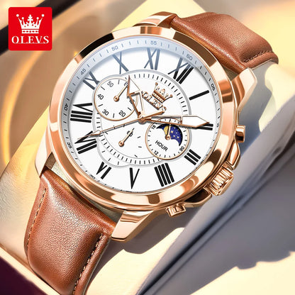 OLEVS Best Selling High Quality Fashion Business Men Watch Top Brand Original Leather Strap Waterproof Quartz Wrist Watch Men