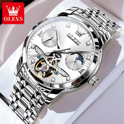OLEVS Stainless Steel Men Automatic Mechanical Watch Original Skeleton Waterproof Wrist Watch Men Fashion Trend Watches for Men