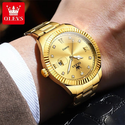 OLEVS Casual Luxury Men Watch Best Selling Fashion Stainless Steel Waterproof Calendar Luminous Quartz Business Wrist Watch Men