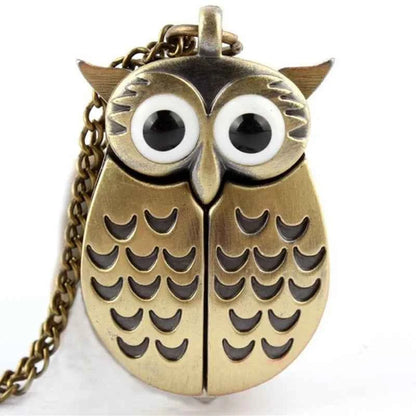 Bronze Mini Owl Keychains Animals  Quartz Pocket Watch Men Fans Souvenir Gifts with 80cm Neck Chain Gift Watch