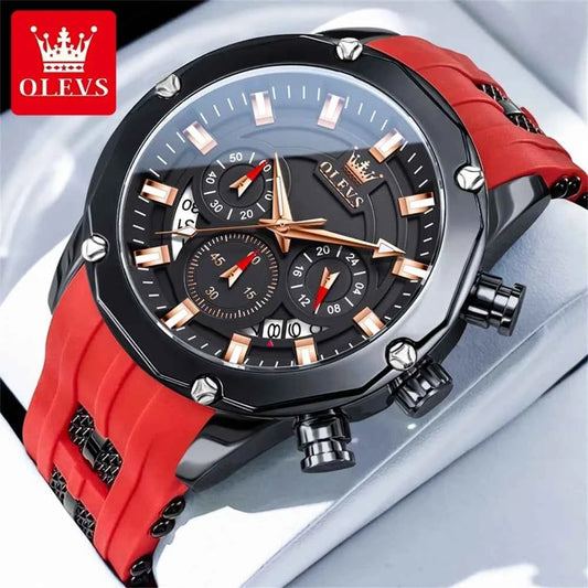 OLEVS High Quality Luxury Quartz Men Watch Original Silicone Strap Waterproof Multifunction Casual Fashion Trend Wrist Watch Men
