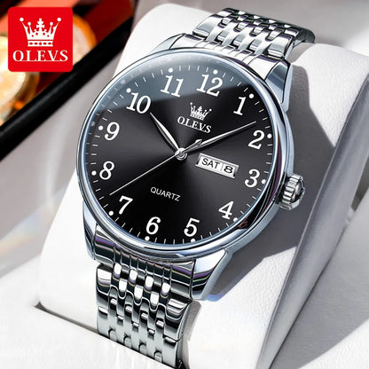 OLEVS Classic Men's Watch Quartz Leather Strap Digital Dial Wristwatches Date Business Casual Watches for Men Relogios Masculino