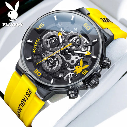 PLAYBOY Original Silicone Strap Male Watch Fashion Trend Multifunction Men's Wrist Watches High Quality Luxury Quartz Watch Men