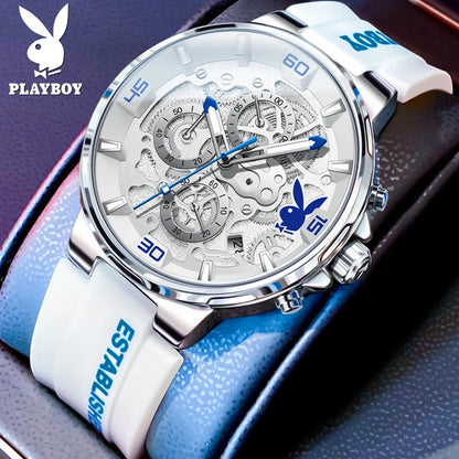 PLAYBOY Luxury Original Watch for Men Silicone Strap Fashion Quartz Men's Wrist Watches Waterproof Luminous Sports Male Watch