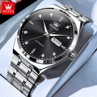OLEVS Top Brand Luxury Men Watch Fashion Stainless Steel Waterproof Dual Calendar Original Automatic Mechanical Watch for Men