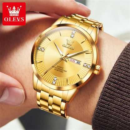 OLEVS High Quality Luxury Watch for Men Original Stainless Steel Waterproof Dual Calendar Quartz Fashion Business Men's Watches