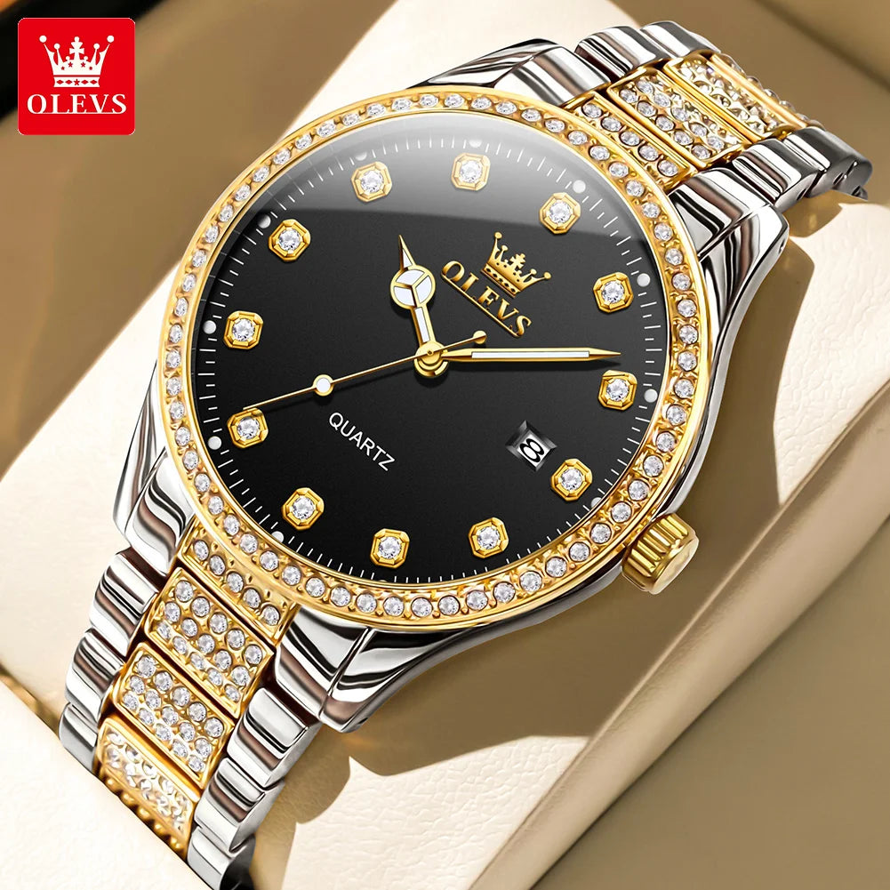 OLEVS Original Fashion Quartz Watch for Men Stainless Steel Waterproof Calendar Luminous High Quality Fashion Wrist Watch Men