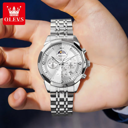 OLEVS Top Brand Fashion Business Watch for Men Original Stainless Steel Waterproof Calendar Quartz Multifunction Wrist Watch Men