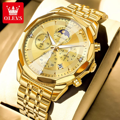 OLEVS Top Brand Fashion Business Watch for Men Original Stainless Steel Waterproof Calendar Quartz Multifunction Wrist Watch Men