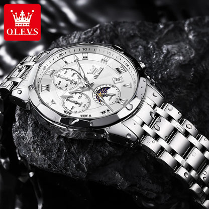 OLEVS High Quality Fashion Business Men Watch Original Stainless Steel Waterproof Multifunction New Quartz Men's Wrist Watches