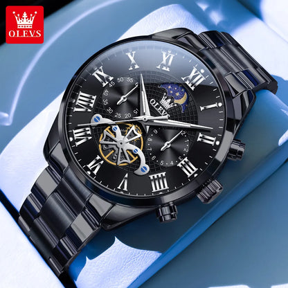 OLEVS Casual Fashion Men Watch High Quality Original Stainless Steel Waterproof Luxury Multifunction Quartz Men's Wrist Watches