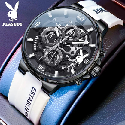 PLAYBOY Luxury Original Watch for Men Silicone Strap Fashion Quartz Men's Wrist Watches Waterproof Luminous Sports Male Watch
