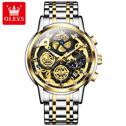 OLEVS Top Brand Men's Watches Luxury Waterproof Quartz Watch For Men Gold Skeleton Fashion Style Male Wristwatches Reloj Hombre