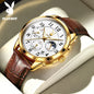 PLAYBOY Fashion Luxury Multifunction Quartz Men's Watches Original Waterproof Calendar Luminous Leather Strap Wrist Watch Men