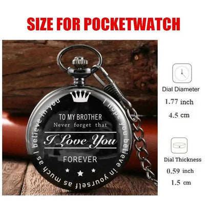 "To My BROTHER" Exquisite Black Quartz Pocket Watch Vintage Fashion Necklace Chain Watch Birthday Best Gift For Family Friends