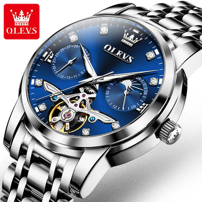 OLEVS Stainless Steel Men Automatic Mechanical Watch Original Skeleton Waterproof Wrist Watch Men Fashion Trend Watches for Men