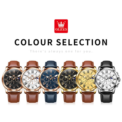 OLEVS Best Selling High Quality Fashion Business Men Watch Top Brand Original Leather Strap Waterproof Quartz Wrist Watch Men