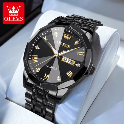 OLEVS New Fashion Top Brand Original Waterproof Watch for Men Luminous Calendar Stainless Steel Business Quartz Wrist Man Watch