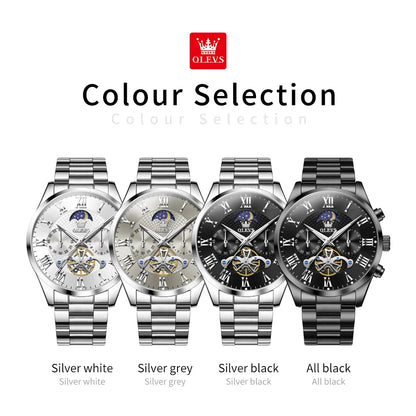 OLEVS Casual Fashion Men Watch High Quality Original Stainless Steel Waterproof Luxury Multifunction Quartz Men's Wrist Watches