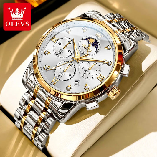 OLEVS Top Brand Luxury Fashion Watch for Men High Quality Original Stainless Steel Waterproof Quartz New Multifunction Men Watch