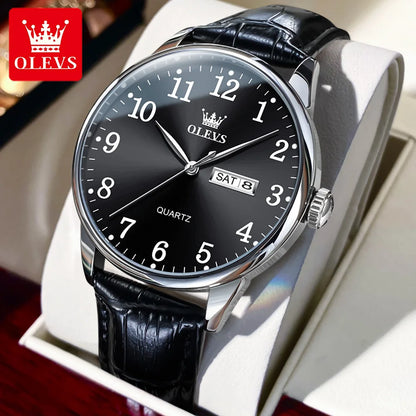 OLEVS Classic Men's Watch Quartz Leather Strap Digital Dial Wristwatches Date Business Casual Watches for Men Relogios Masculino