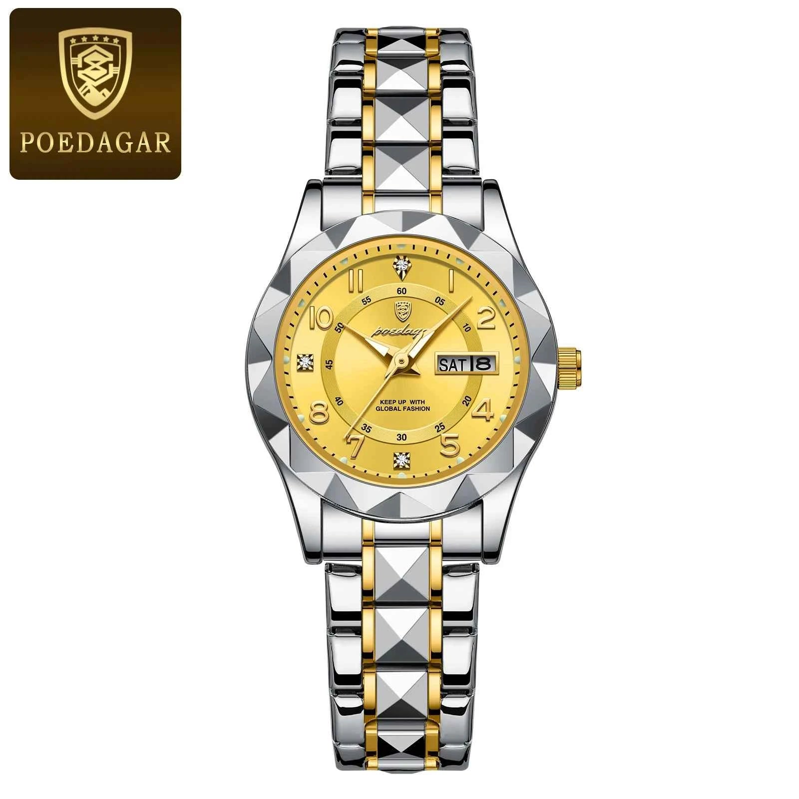 POEDAGAR Luxury Women's Watches Waterproof Luminous Date Week Ladies Watch for Female Quartz Stainless Steel Dress Women Watch