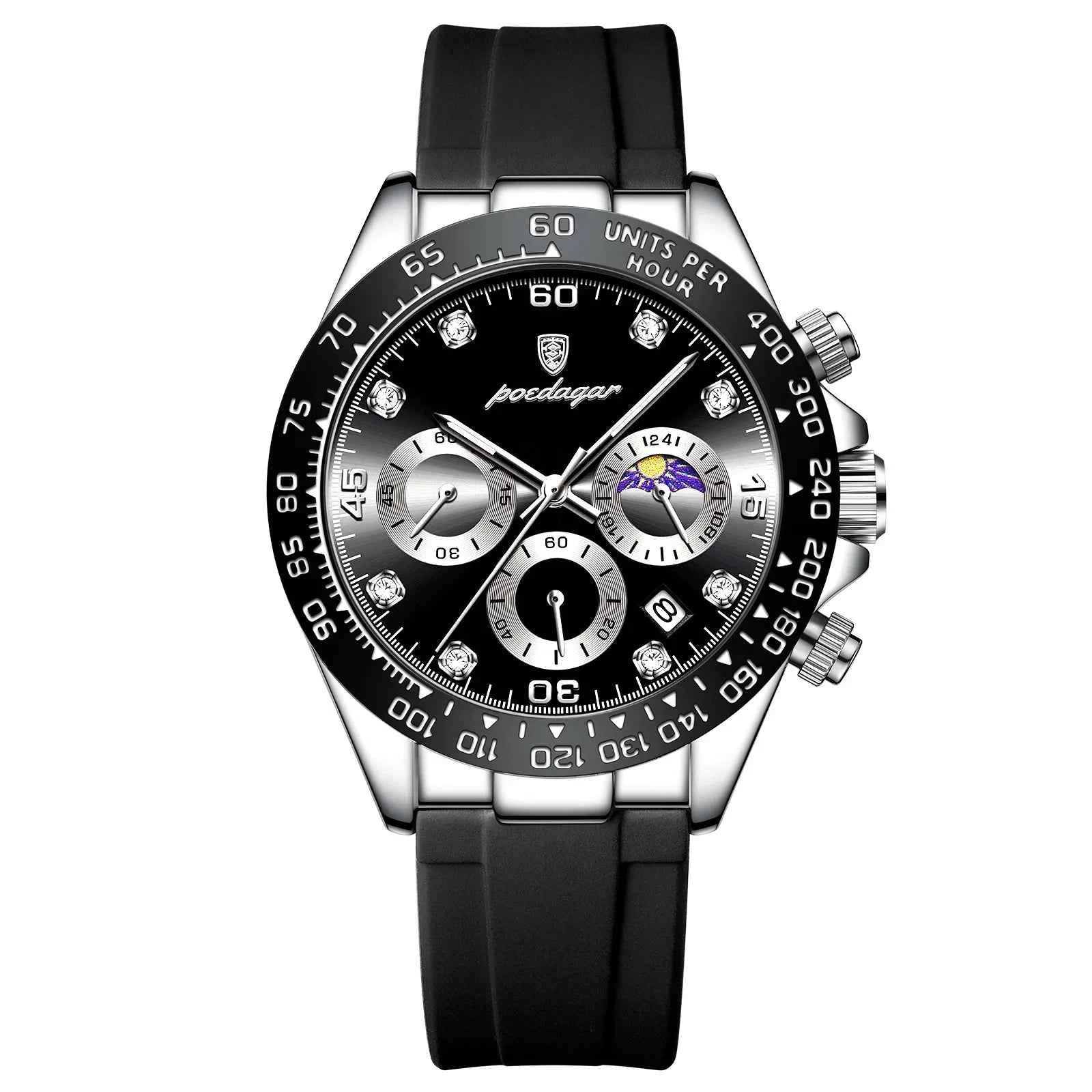 POEDAGAR Luxury Casual Top Brand Watch Business Sport Chronograph Date Luminous Waterproof Silicone Strap Men's Watch Male reloj