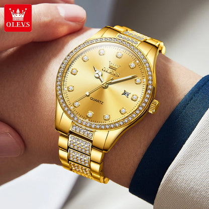 OLEVS Original Fashion Quartz Watch for Men Stainless Steel Waterproof Calendar Luminous High Quality Fashion Wrist Watch Men