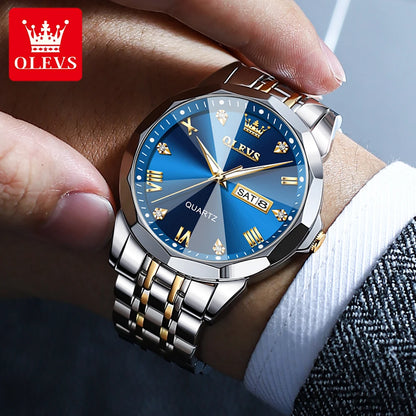 OLEVS New Fashion Top Brand Original Waterproof Watch for Men Luminous Calendar Stainless Steel Business Quartz Wrist Man Watch