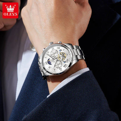 OLEVS Casual Fashion Men Watch High Quality Original Stainless Steel Waterproof Luxury Multifunction Quartz Men's Wrist Watches