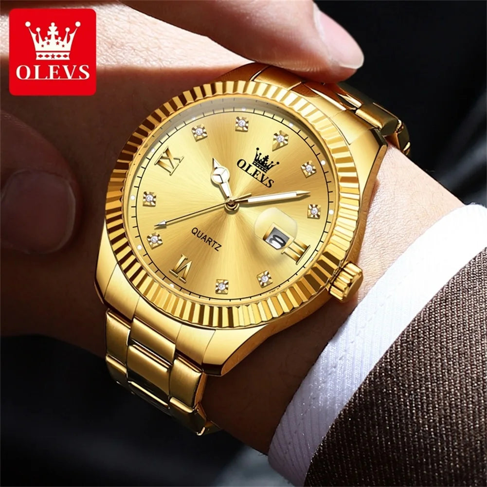 OLEVS Casual Luxury Men Watch Best Selling Fashion Stainless Steel Waterproof Calendar Luminous Quartz Business Wrist Watch Men