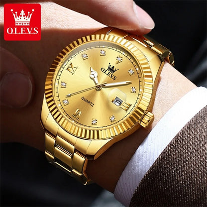 OLEVS Casual Luxury Men Watch Best Selling Fashion Stainless Steel Waterproof Calendar Luminous Quartz Business Wrist Watch Men