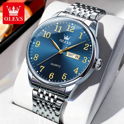 OLEVS Classic Men's Watch Quartz Leather Strap Digital Dial Wristwatches Date Business Casual Watches for Men Relogios Masculino
