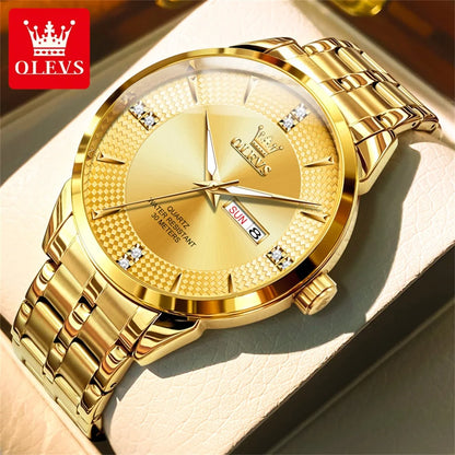 OLEVS High Quality Luxury Watch for Men Original Stainless Steel Waterproof Dual Calendar Quartz Fashion Business Men's Watches