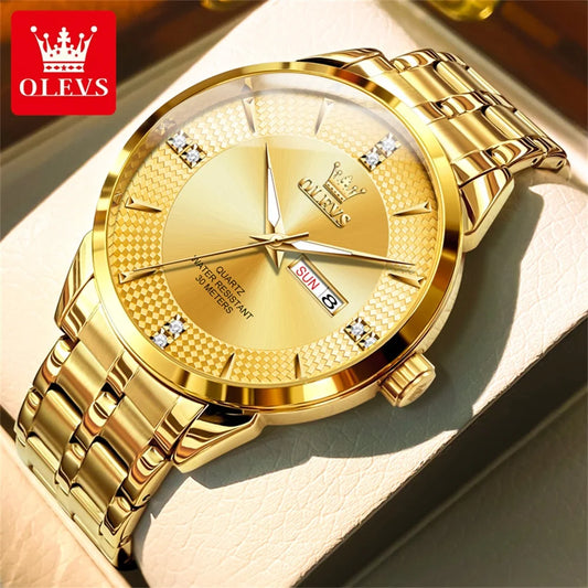 OLEVS High Quality Luxury Watch for Men Original Stainless Steel Waterproof Dual Calendar Quartz Fashion Business Men's Watches