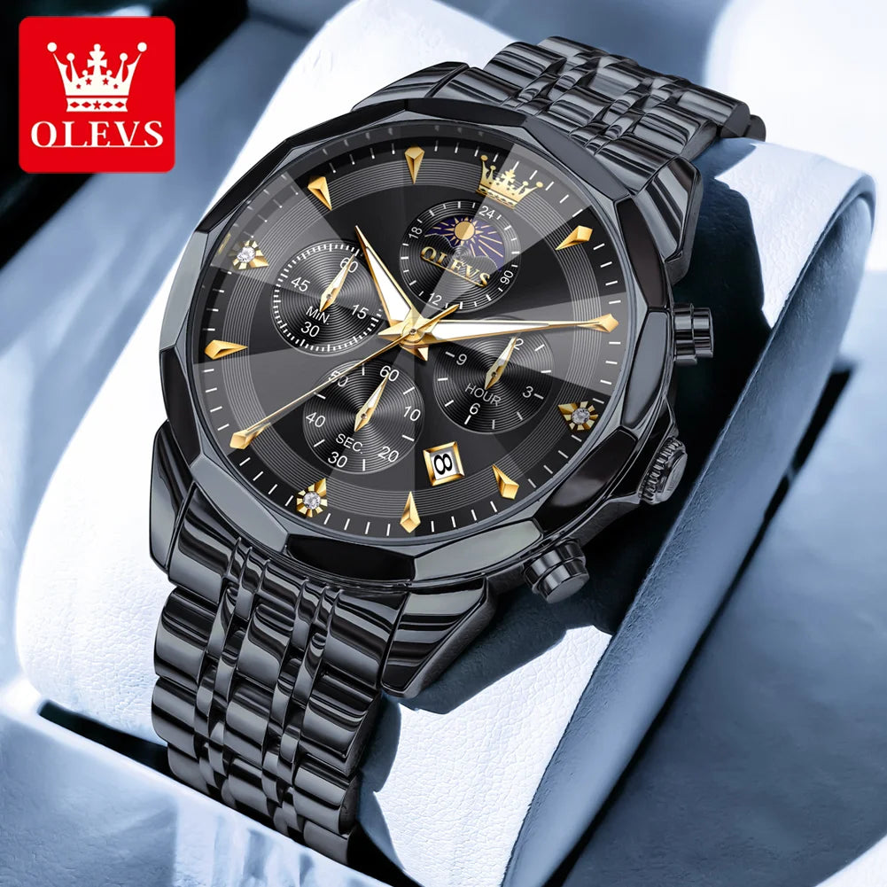 OLEVS Top Brand Fashion Business Watch for Men Original Stainless Steel Waterproof Calendar Quartz Multifunction Wrist Watch Men