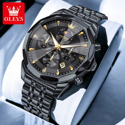 OLEVS Top Brand Fashion Business Watch for Men Original Stainless Steel Waterproof Calendar Quartz Multifunction Wrist Watch Men