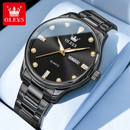 OLEVS Casual Simple Men's Wrist Watches Original Stainless Steel Waterproof Luminous Dual Calendar Quartz Fashion Watch for Men