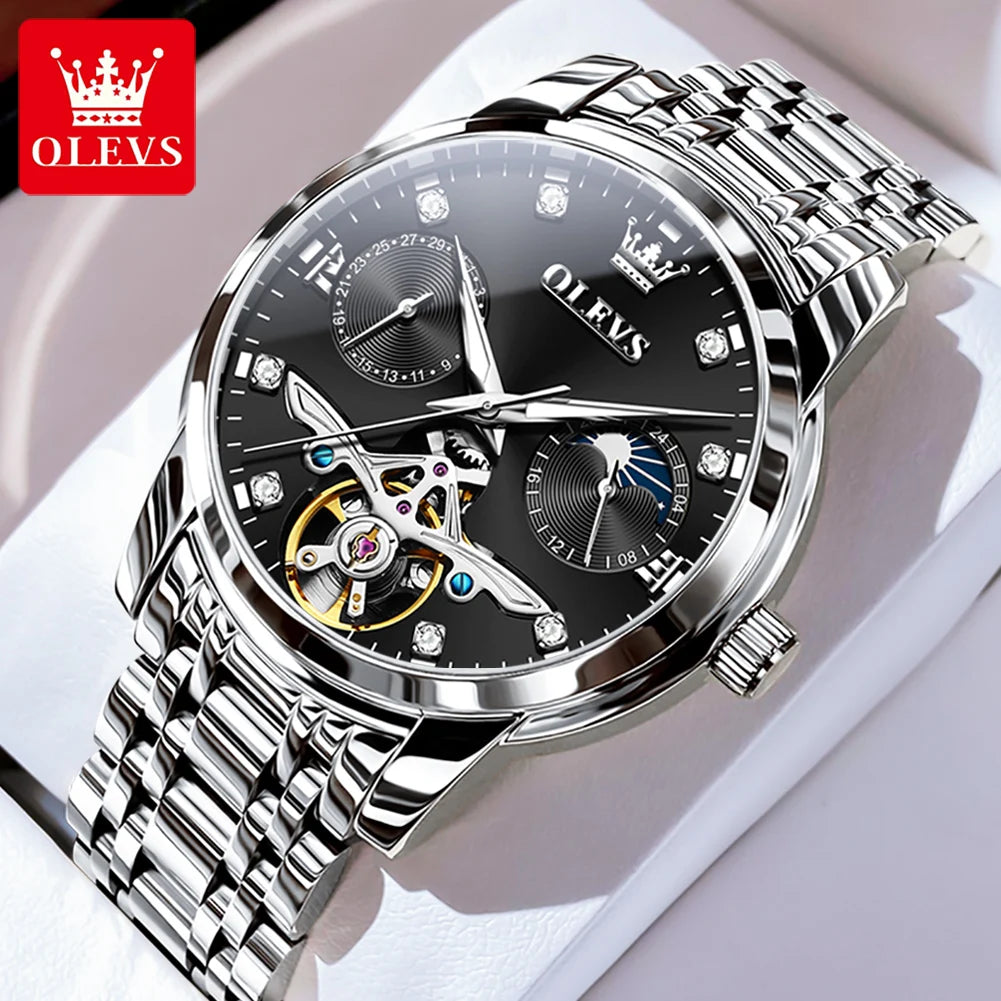 OLEVS Stainless Steel Men Automatic Mechanical Watch Original Skeleton Waterproof Wrist Watch Men Fashion Trend Watches for Men