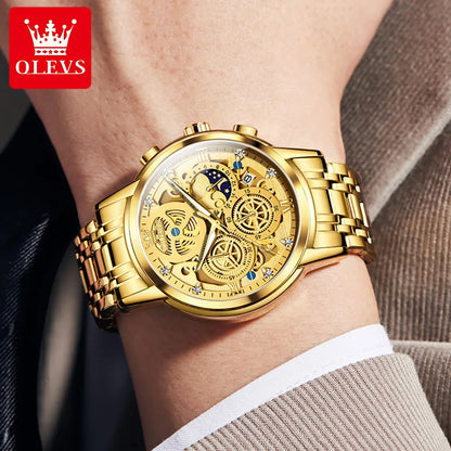 OLEVS Top Brand Men's Watches Luxury Waterproof Quartz Watch For Men Gold Skeleton Fashion Style Male Wristwatches Reloj Hombre