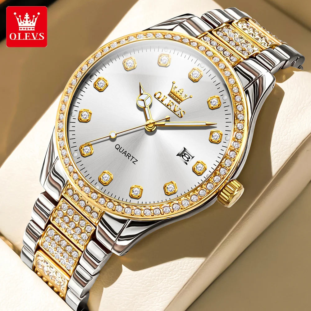 OLEVS Original Fashion Quartz Watch for Men Stainless Steel Waterproof Calendar Luminous High Quality Fashion Wrist Watch Men