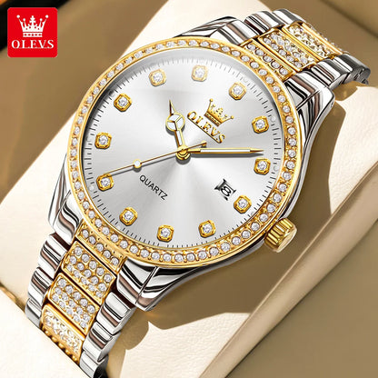 OLEVS Original Fashion Quartz Watch for Men Stainless Steel Waterproof Calendar Luminous High Quality Fashion Wrist Watch Men