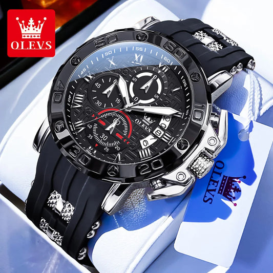 OLEVS High Quality Original Fashion Men Watch Best Selling Luxury Silicone Strap Waterproof Multifunction Quartz Wrist Watch Men