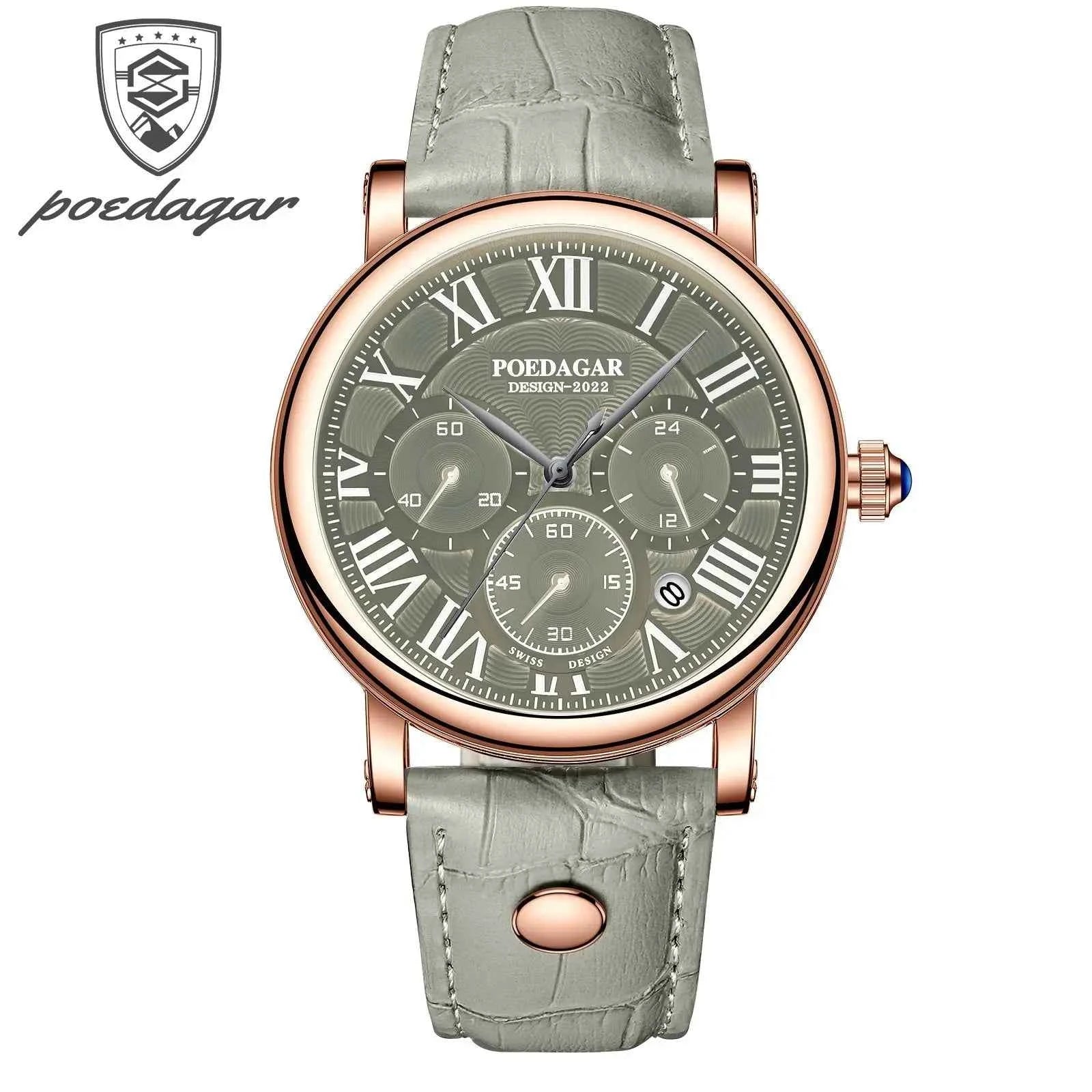 POEDAGAR Men Watch Fashion Chronograph Quartz Watches High Quality Leather Waterproof Luminous Week Date Business Man Wristwatch