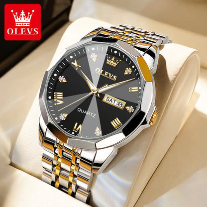 OLEVS New Fashion Top Brand Original Waterproof Watch for Men Luminous Calendar Stainless Steel Business Quartz Wrist Man Watch